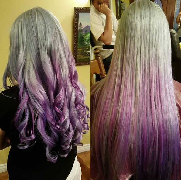 encrespada y el pelo liso para el pelo largo - púrpura Ombre ideas